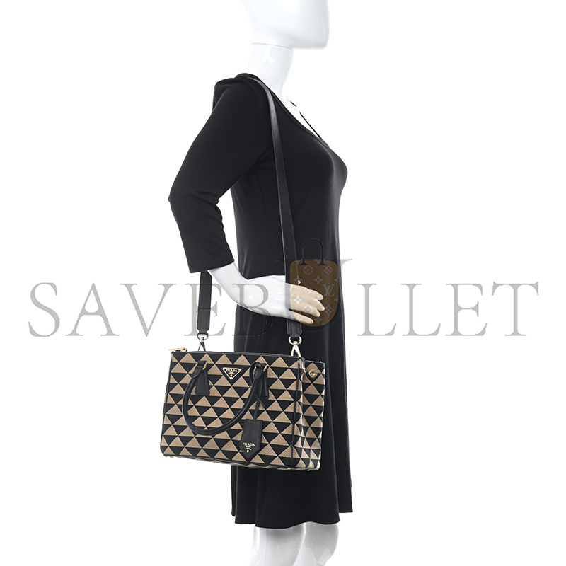 PRADA BEIGE SMALL SYMBOLE EMBROIDERED FABRIC BAG 1BA863 (28*19.5*12cm)